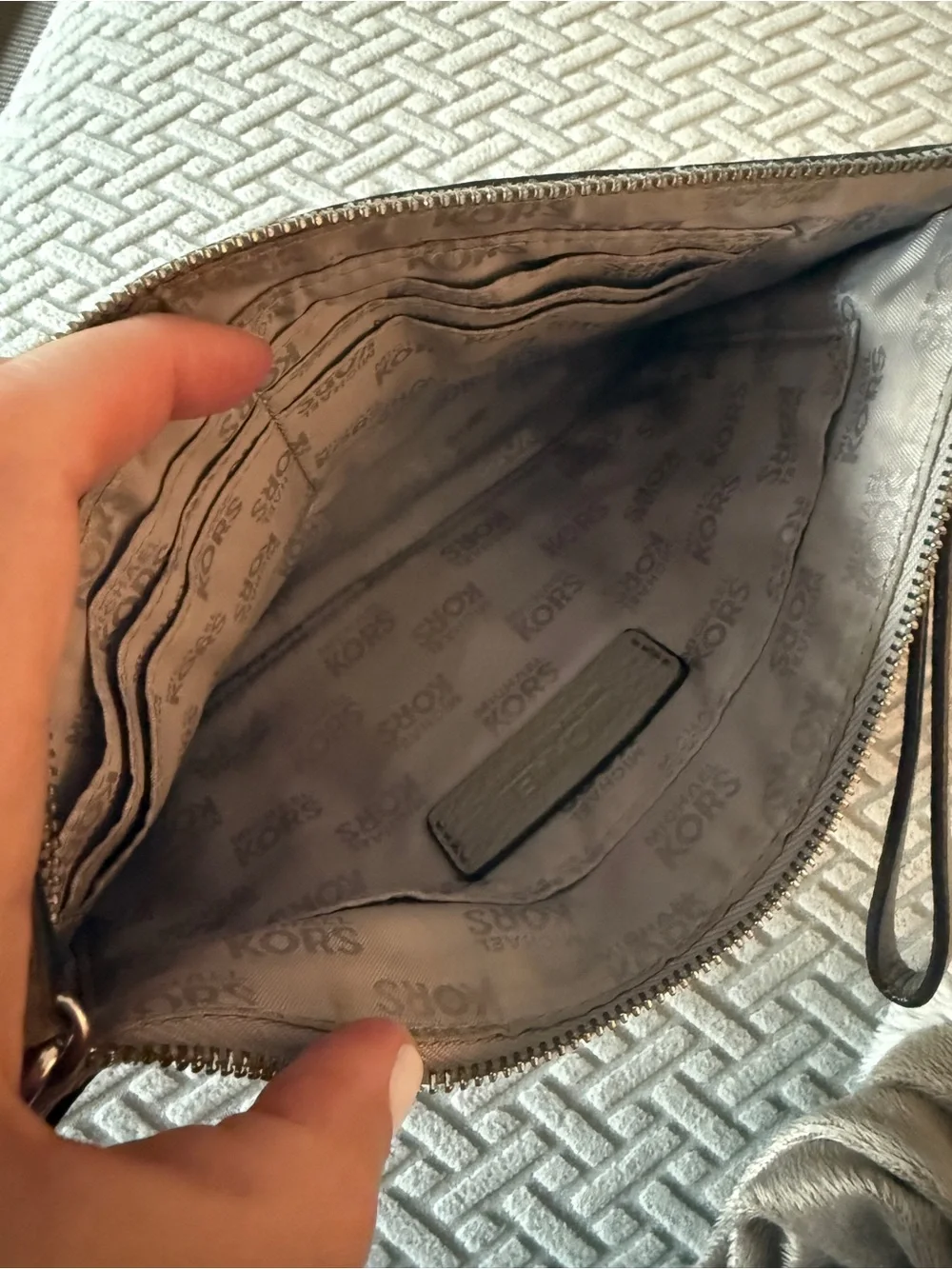Michael Kors Light Gray  Pebbled Leather Wristlet Clutch